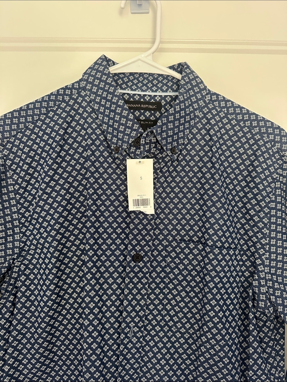 Banana Republic Navy and White Geo Print Button-Down - Grant Slim Fit Shirt
